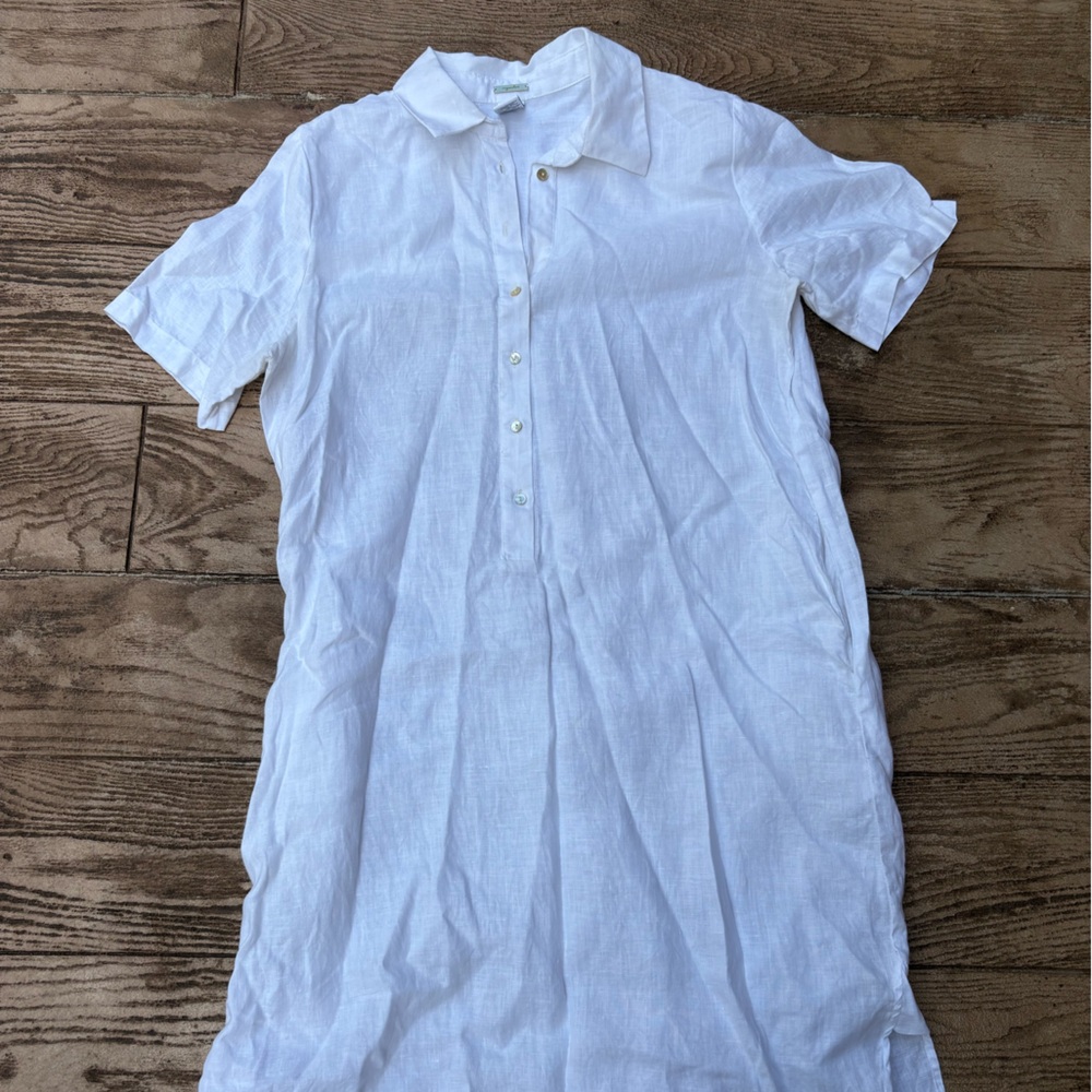 Magaschoni Cream Button-Up Mini Dress 100% linen